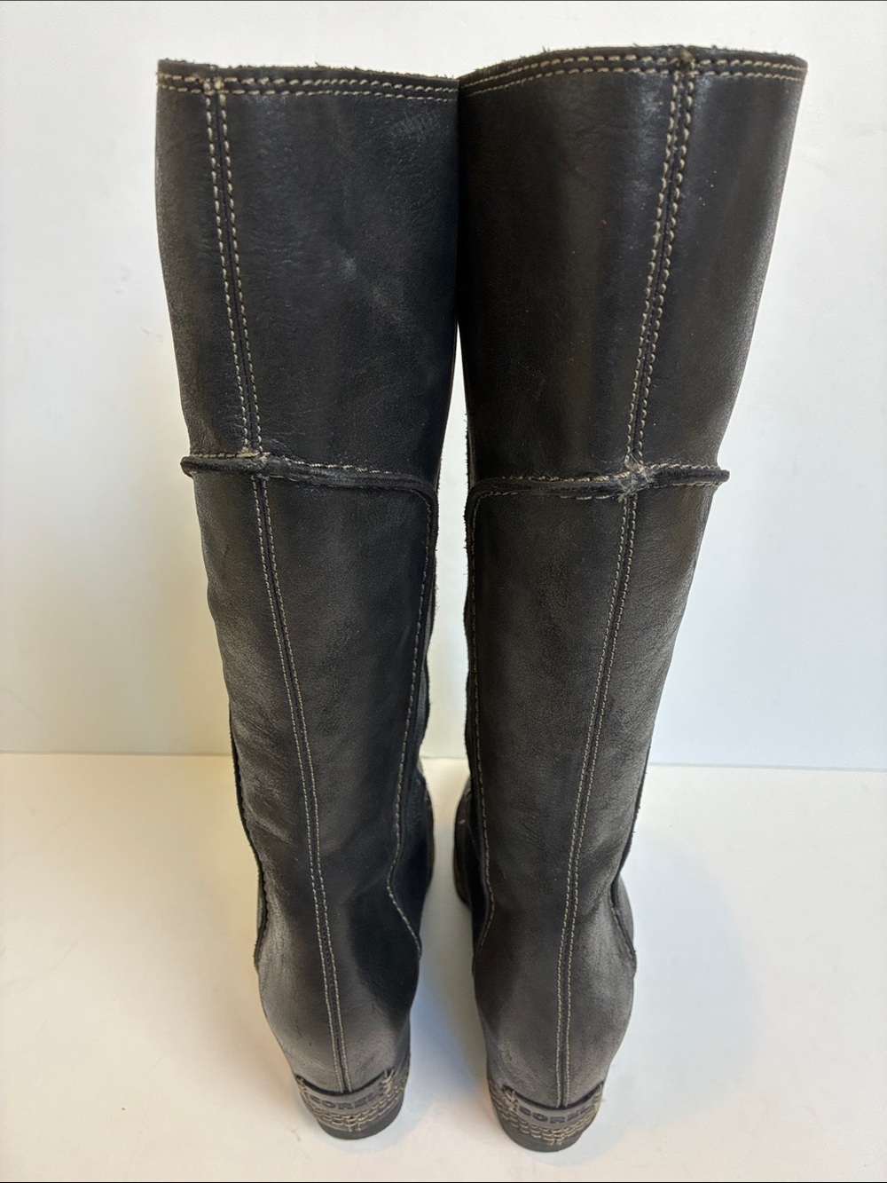 Sorel Cate the Great Wedge Lace Up Moto Rare Black Grey Gray Knee High Boots 9 - Picture 9 of 16